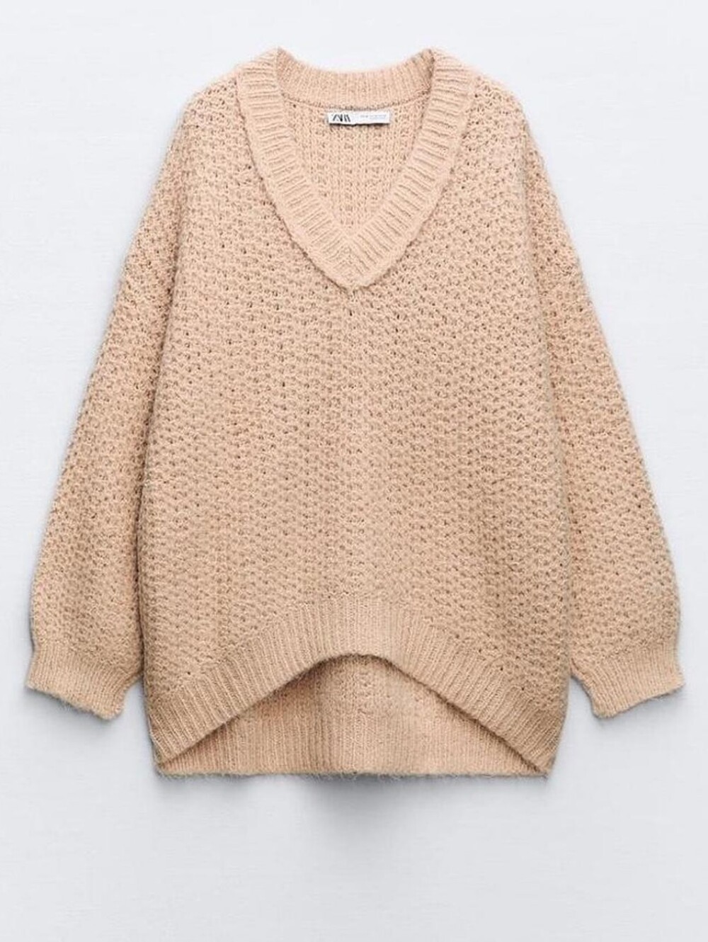 ZARA Textured V-Neck Sweater In Tan| Size L